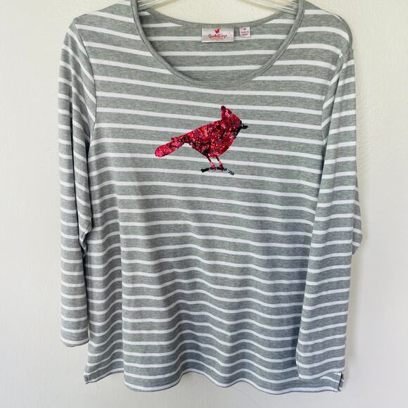 Quacker Factory Gray Knit Sequin Cardinal V Neck Pullover top size 1X - Picture 11 of 11